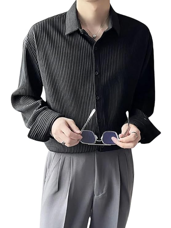 Image of GRECIILOOKS Men's Formal Button Down Shirt - Slim Fit Polycotton Shirt's for Men | Textured Full Sleeve| Business & Meeting Ready (Available in Plus Size)