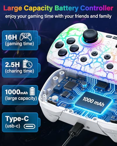 Image of Switch Controller Compatible with Switch /Switch Lite /OLED /PC, Programmable Wireless Switch Controller with 10 LED Light, 6-Axis Motion, Turbo, Vibration, One-Key Wake Up & Pairing, 1000mAh Battery, White