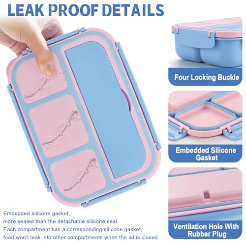 Image of shell and turtle Bento Box Adult Lunch Box, Lunch Containers for Kids Girls Boys with 4 Compartments, Lunchable Food Container with Utensils, Sauce Jar, Muffin Liners, 40 Oz /5 Cup, Blue Pink