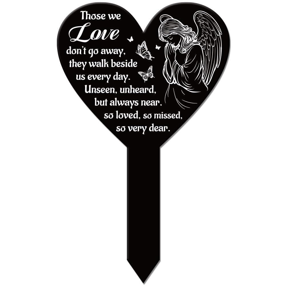 GLOBLELAND Heart Shaped Angel Butterfly Garden Memorial Stake - Waterproof Acrylic Remembrance Plaque for Cemetery Yard and Grave