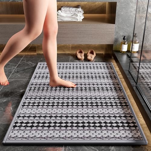 TASTOME バスルームマット 吸水 玄関マット チェック柄 柔らかい 洗える 防滑 丸洗い ラグマット 新生活 おしゃれ ラグカーペット 60*90cm ブラック