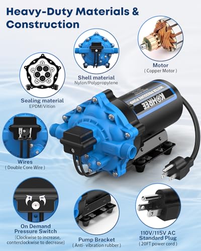 Image of Kohree 7 GPM 70 PSI 110V AC Water Pressure Pump, On Demand Self-priming RV Fresh Water Pump, 5-Chamber Diaphragm Pump with Pressure Switch and Strainer for RV, Marine, Garden, Kitchen, Bathroom