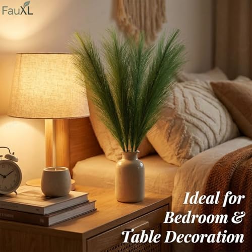 Image of Pack of 4 Pcs Artificial Flowers Faux Pampas Grass Small Fake Flower Plant for Home Decor, Office, Bedroom, Living Room, Table Decoration, Dried Plants (Without Vase Pot) (Green)