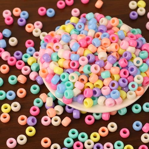 DAHI 1000pcs bunte Pony Perlen Zum Auffädeln Großes Loch 6x8mm Multicolor Pony Perlen für Schmuck,Auffädeln Armbänder Basteln (color-c)