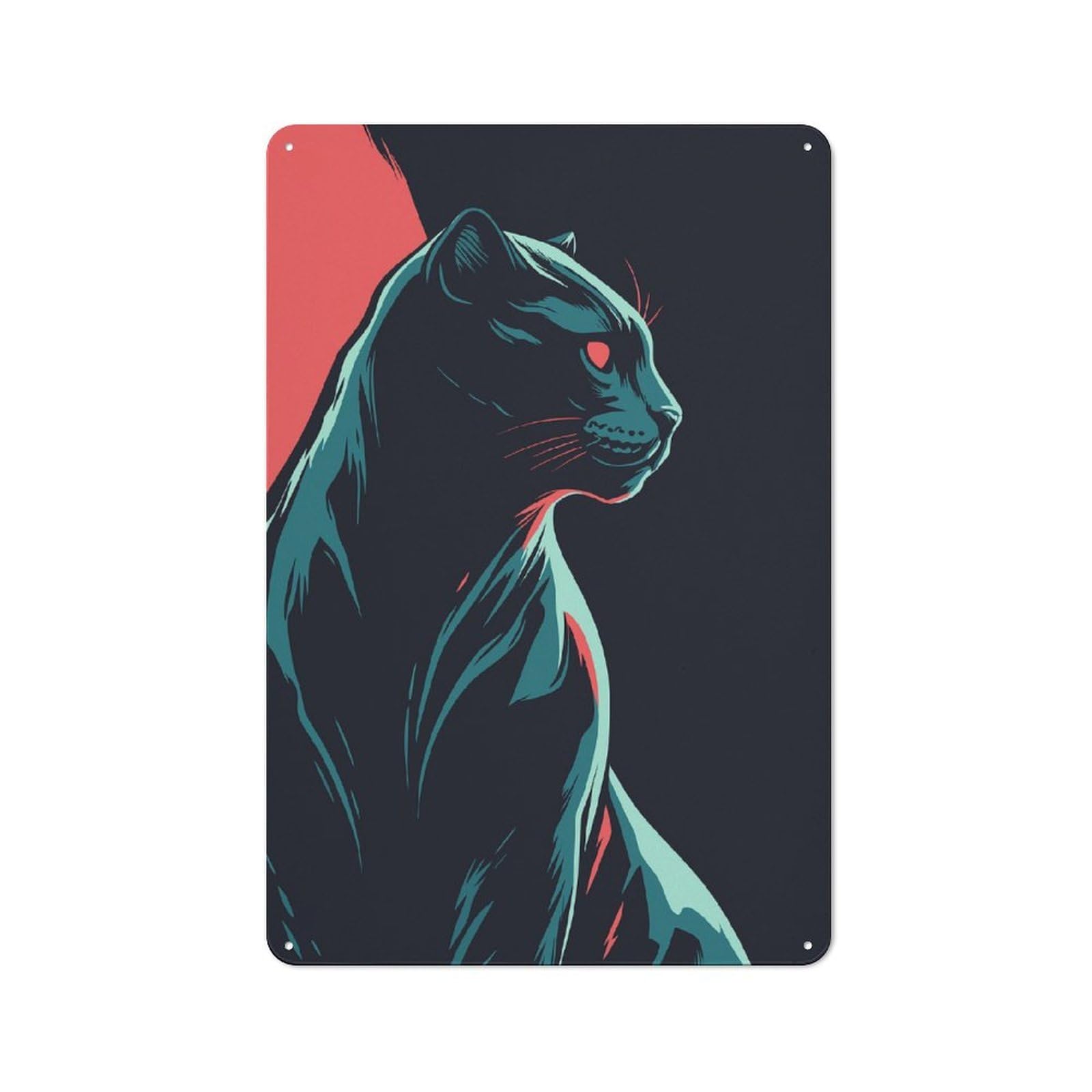Junmoney Stylized Panther Illustration Retro Metal Plaque 30X20cm For Dining Room Or Kitchen, For Home Interiors, Feature Walls And Decorative Displays
