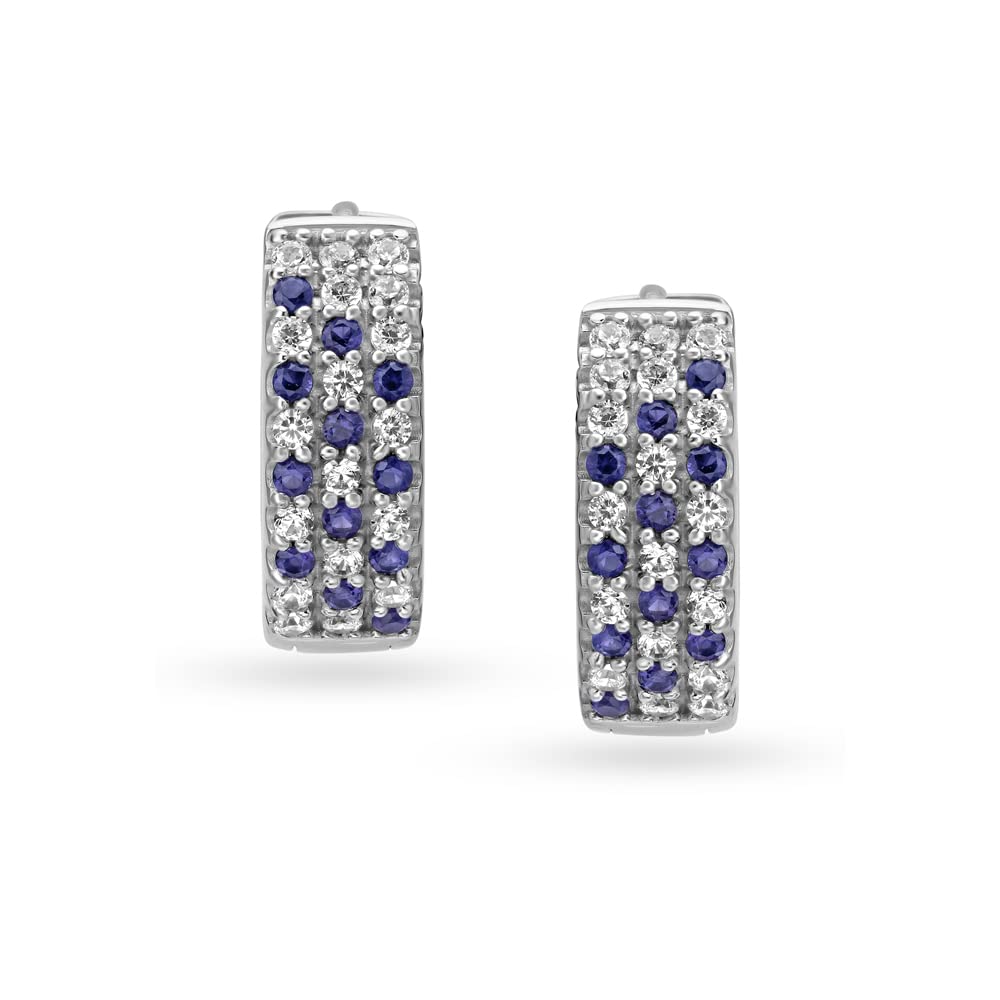 Mia by Tanishq92.5 Silver Chequerboard Stud Earrings with Sapphires and Cubic Zirconia