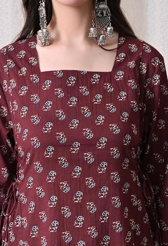 Image of MEERA FAB Women's Floral Printed Cotton Short Kurta Square Neck | Floral Printed Kurta with Full Sleeves | Short Kurti for Women