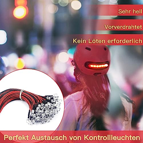 50 Stck Vorverdrahtetes Mini Led Leuchtdioden 5mm DC 12v Set,Led-Diode Modellbau Beleuchtung Mehrfarben Weiß, Rot, Blau, Grün, Gelb Lewttyer