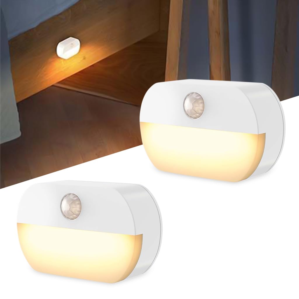 ELEPHANTBOAT® 2Pcs Motion Sensor Light for Home, Small LED Wall Lights Warm Night Lights, Cordless Battery Operated Step Night Light Wall Light for Stairs Hallway Kitchen Cabinet-image-8
