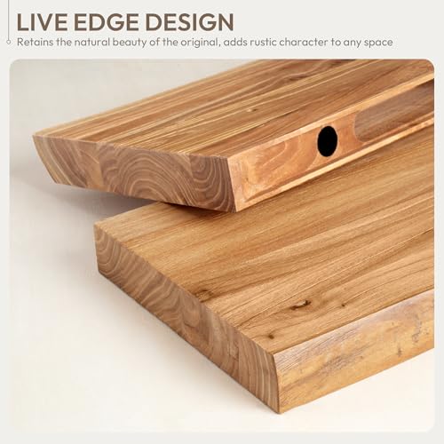 Marsmiles 30 inch Floating Shelves for Wall Elm Wood Live Edge Shelves|Rustic Wall Shelves with Invisible Heavy-Duty Bracket for Bathroom Living Room Kitchen|Natural, 2 Pack - Image 6