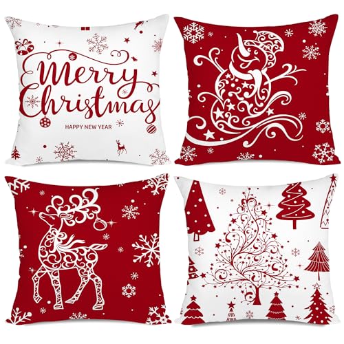 Miaikoe Weihnachtskissenbezüge 45x45 Set von 4 Weihnachtsdekoration Bäume…