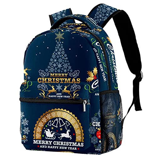 Sac à dos voyage motifs Noël avec étiquette et porte-bouteille bleu