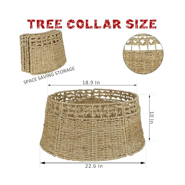 Blissun christmas tree collar rattan farmhouse christmas tree ring natural woven rustic christmas tree skirt hollow large  urban country home decor