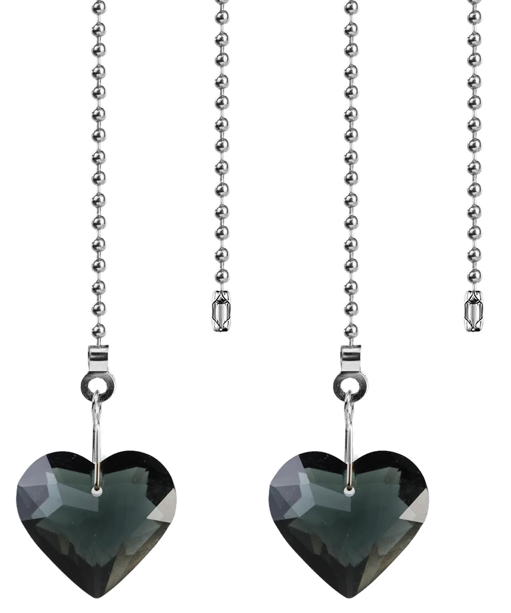 2Pcs 12"Sparkle Transparent K9 Crystal Heart Ceiling Fan Pull Chain