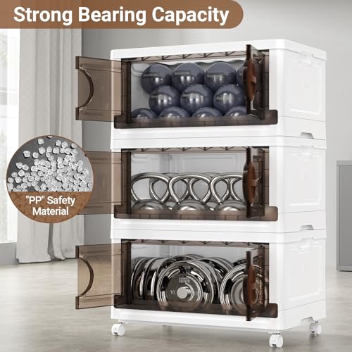 Image of BROVIEW 480Qt Lockable Stackable Storage Bins with Lids, Closet Organizers and Storage Drawer, Collapsible Storage Bin with Wheels, Plastic Cabinet for Toy Clothes Dorm Organizer, V9 4 Pack Brown