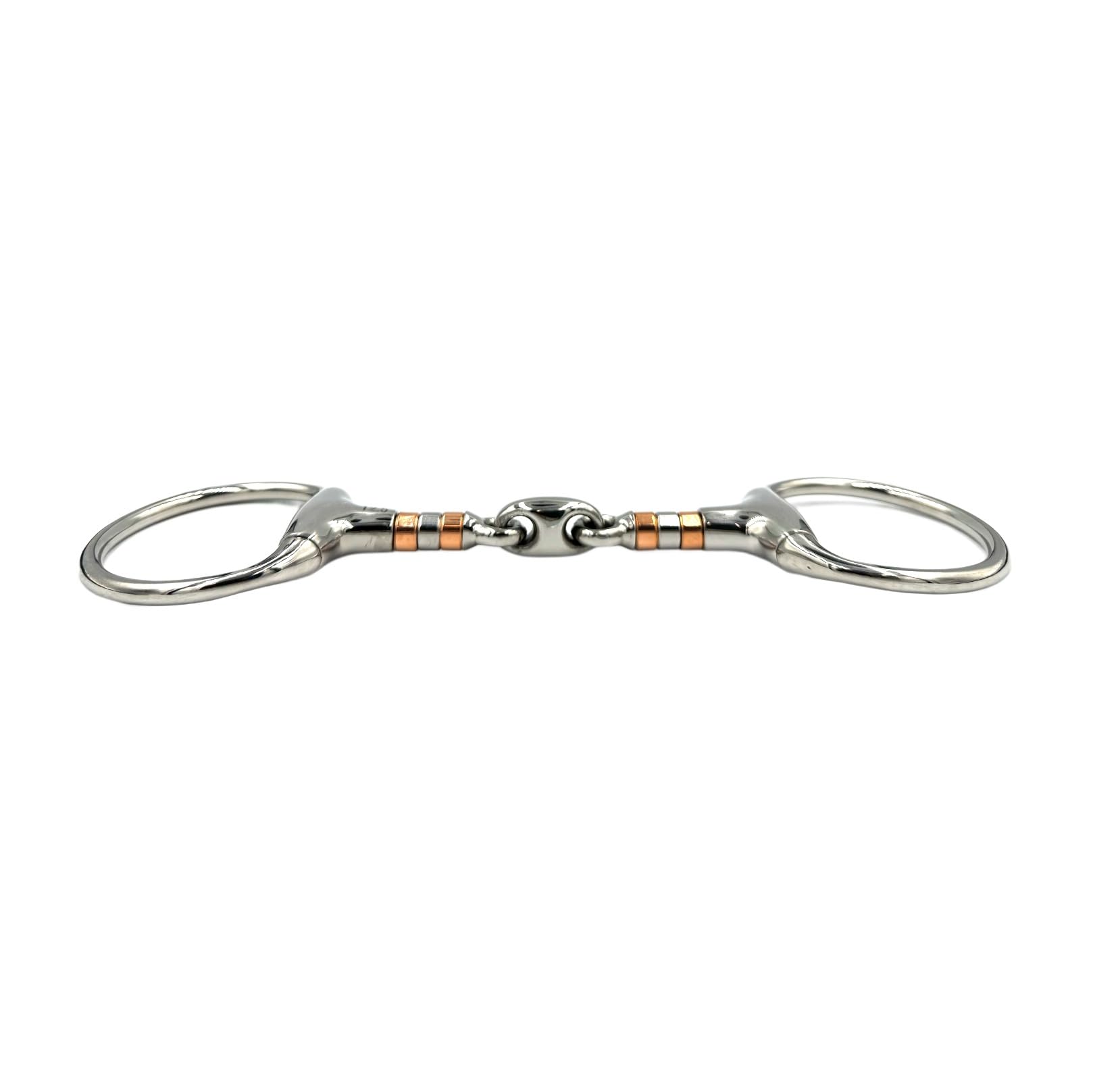 ES0086 Gebiss Olivenkopfgebiss Olivenkopftrense Doppelt Gebrochen mit beschichteter Kupferrolle aus Edelstahl Ringdurchmesser 70 mm Gebissstärke 21 mm (12.5 cm)