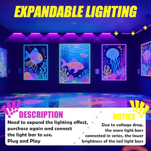 Image of 45W*3 Linkable Black Light Bar LED Blacklight with 6.6ft Cord, Glow in The Dark Each Light Up 28x28ft for Neon Party, Body Paint, Fluorescent Poster, Birthday, Halloween, Bedroom