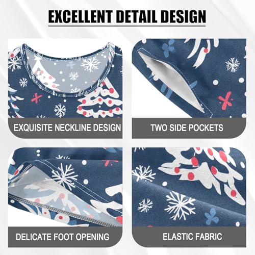 ALAZA Christmas Tree Snowflake Blue Pajamas Set Short Sleeve Cotton Sleepwear Summer Pjs 2 Piece 5-14Y4