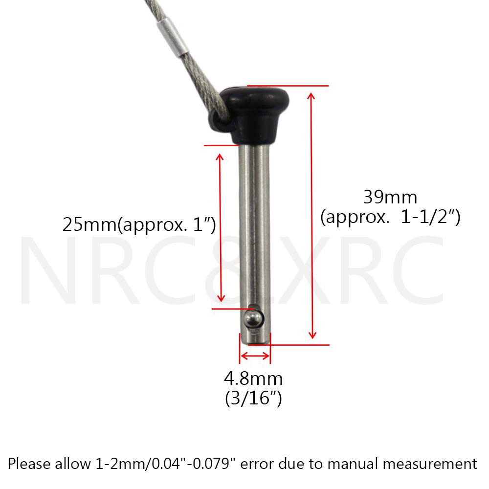 NRC&XRC Acciaio Bimini top Dia 3/16" Tirare perni Lunghezza 3,8 cm, Lunghezza Usabile 1", Bimini Top Pin, Marine Hardware Bimini Top Pin, Marine Hardware 6 Pack