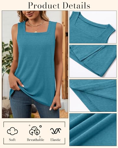 Huukeay 3 Pack Summer Women's Tank Tops Cotton Sleeveless Shirt Loose Fit Square Neck Tank Top with Side Slits(Sea Blue, Taro Purple, Mocha,X-Large)3