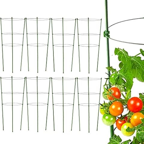 Tomato Cage Plant Support Cage for Garden 8 Pack, 18 Inch Small Metal Tomato Cages Garden Plant Trellis with 3 Adjustable Rings, Tomato Plant Stakes for Climbing Plants and Pots Cover