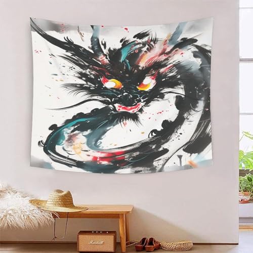 Tapisserie murale effet 3D motif dragon tissu grand format lavable pour chambre