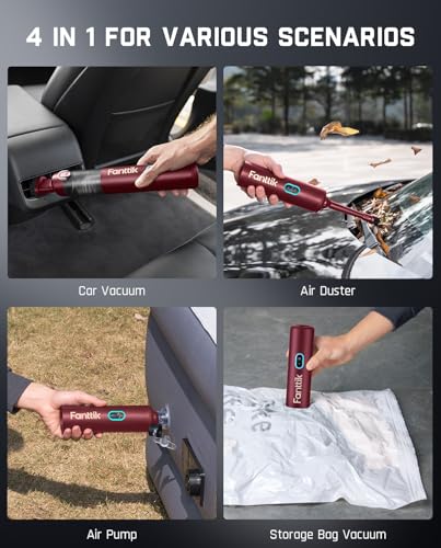 Fanttik Slim V8 APEX Car Vacuum, 4-in-1 Portable Mini Cordless Vacuum with 19000pa Suction Power, Type-C Charge, 2 Suction Modes, Handheld Vacuum for Small Jobs, Car, Office Desk, Keyboards (Red)