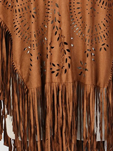 Persun Women's Faux Suede Kimono Cape Fringed Asymmetric Cover Up Shawl One Size #TOP5
