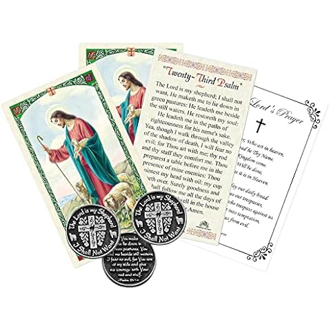 Psalm 23 Prayer Card - with Psalm 23 Coin | The Lord Is My Shepherd Prayer Card Set with 23rd Psalm Prayer Card, Coins, The Lords Prayer Card | Scripture Holy Cards For Funeral, Protection, 7 Items Cover