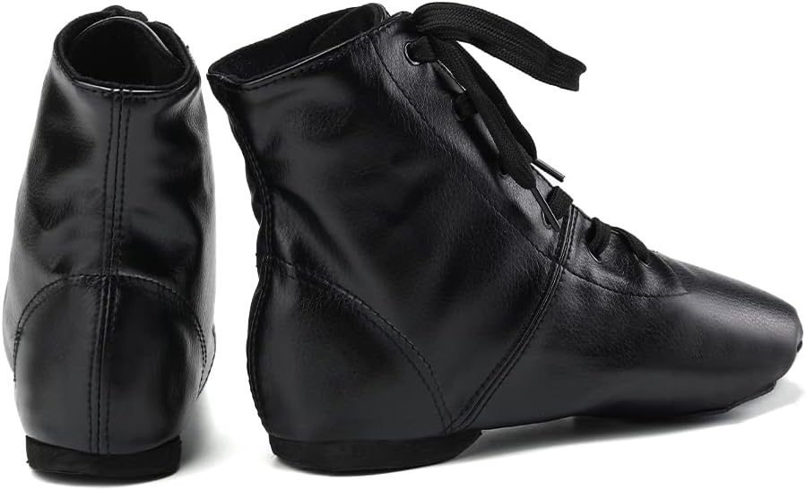 JUODVMP Women's Boot Jazz Shoes Leather Upper and Suede Split Sole Jazz Ballet Yoga Dance Shoes,Model TJGDBPUJS