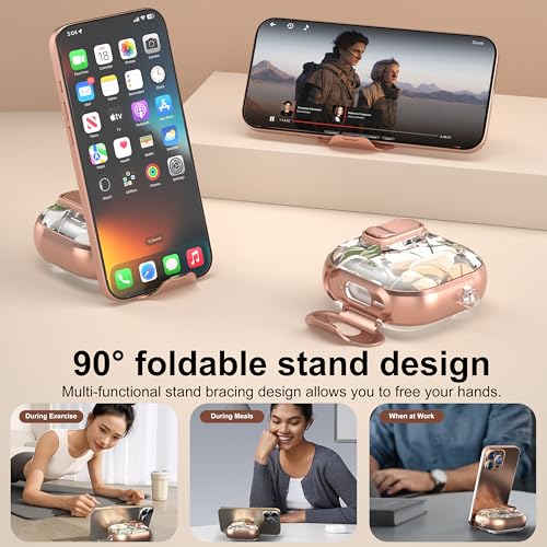 Image of for AirPods 4 Case 2025 with Safety Lock & Foldable Phone Stand,Golden Rose | Double Drop Protection,Two-Piece Design, Airpod 4 Case with Keychain & Cleaner Kit, Support Wireless Charging, Shockproof