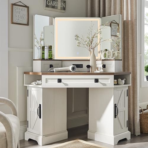 T4TREAM 48" Corner Vanity Desk with 3 Way Mirror and