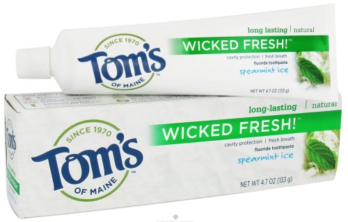 Tom's of Maine Wicked Fresh Long Lasting Fresh Breath Fluoride Toothpaste, Spearmint Ice, 3 tubes of toothpaste 4.7 ounces