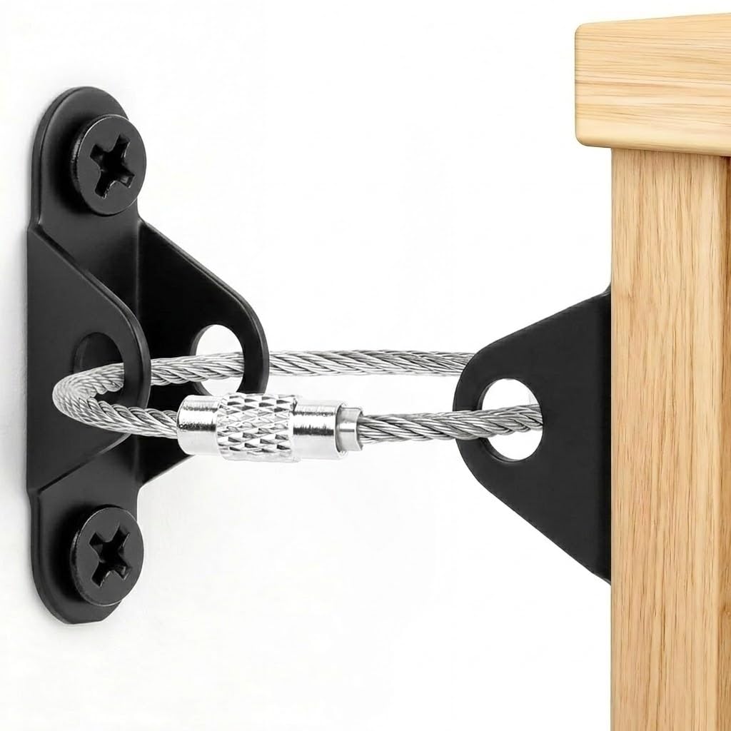 6-Pack Furniture Anchors for Baby Proofing, Anti Tip Straps Safety Kit to Prevent Dresser, Bookshelf, Cabinet from Tipping Over for Child & Pet Safety (Black)