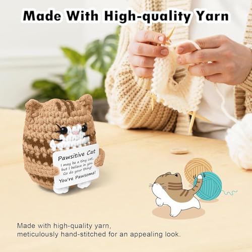 Image of Crochet Toys, Handmade Cat Crochet Animals, Cute Crochet Gift for Home and Office Decor, Emotional Support Animal Toy, Cute Things for Study Table Desk Decoration (8x6 cm, Brown)
