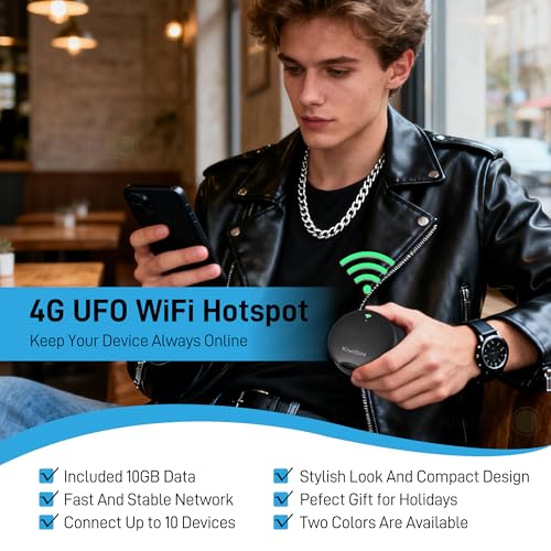 Image of UFO Mobile Hotspot 10GB Data 30Days, Portable WiFi 6 & 4G LTE Hotspot MiFi | Support AT&T, T-Mobile, Verizon, 10 Devices, USA Coverage, No SIM Card Required, No Contract, Black