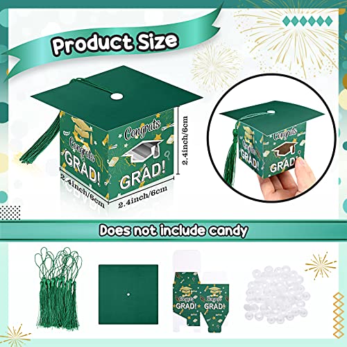 Pajean 30 Pcs Graduation Cap Candy Gift Box Grad Hat Gift Box Treat Boxes with Tassels Graduation Party Favors for Guests Class of 2026 Decorations(Green)