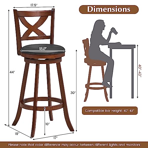 Conjunto de 2 butacos de bar clásicos COSTWAY, altura 30 pulgadas, respaldo abierto en forma de X, giratorios, para isla de cocina, pub, bistró, café o espresso miniatura 3
