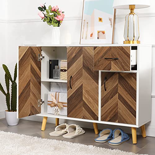 Likein Modern Storage Cabinet With 3 Doors & Drawer, Sideboard Buffet Cabinet With Storage, Small Accent Cabinet With Adjustable Shelves For Living Room, Office, Bedroom, Entryway #TOP1