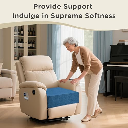 Image of AddGrace Recliner Cushions for Elderly Thick Seat Cushion 20 inchx20 inchx4 inch Chair Pads with Non Slip Backing and Washable Cover for Couch Armchair Chairs Blue