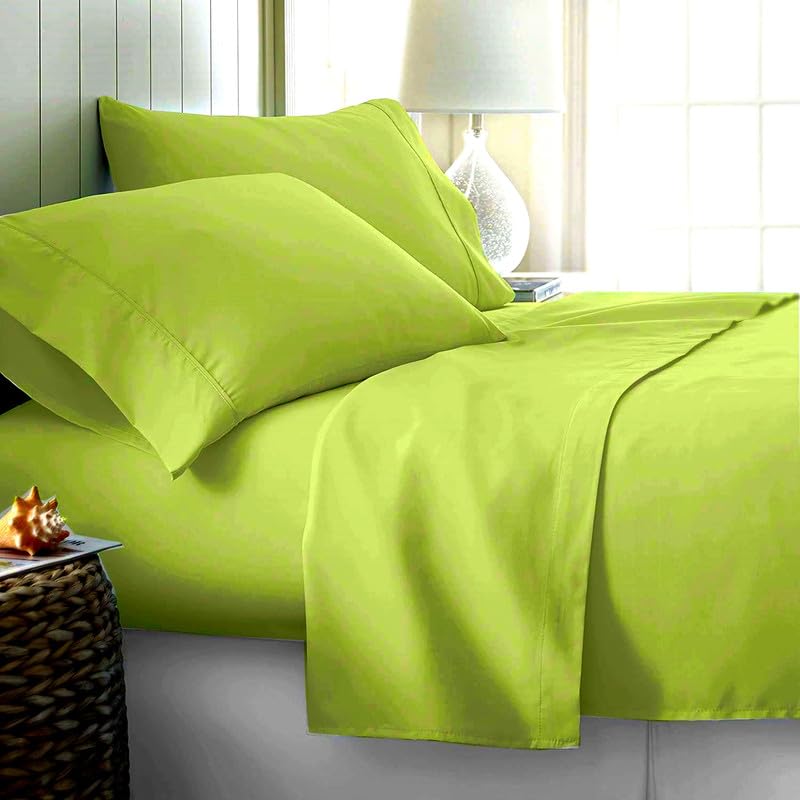 Image of BEVI - Home Premium Solid Plain Single Bedsheet with 1 Pillow Cover 300 TC Microfiber for Single Bed | Size (60 inch x 90 inch) Neon Green