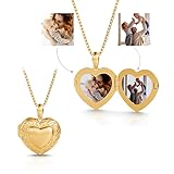 Personalisiert Halskette mit Bild Kette Vintage Herz Silberkette Benutzerdefiniert Fotogravur Herzkette Damen Mädchen Fotogeschenke Schmuck für Geburtstag Weihnachten Muttertag Valentinstag (Gold)