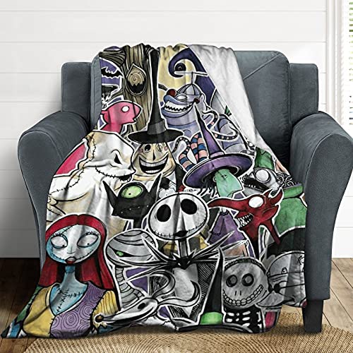 Christmas Cartoon Nightmare Blanket Halloween Movie Flannel Throw Blanket For Couch Sofa Decor Cozy Warm Bed Blankets For Kids Adults 40''X50'' #TOP6