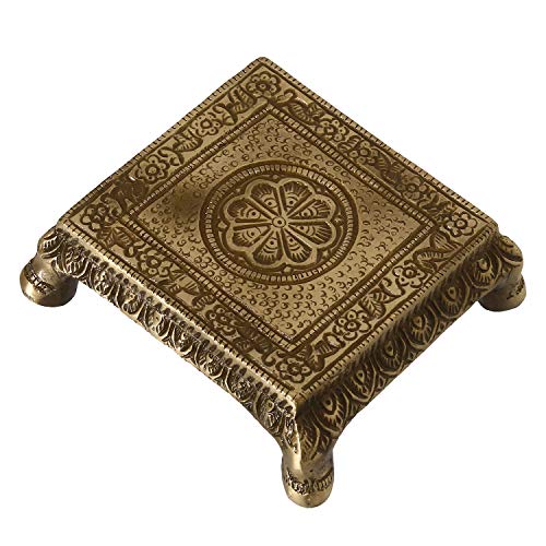 Image of eCraftIndia Brass Traditional Pooja Chowki (3.5 Inch x 3.5 Inch)