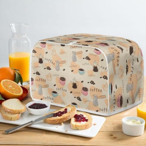 Image of 4 Slice Toaster Cover Bread Machine Cover with Handle Kitchen Small Appliance Cover Stain Resistant Dust Protection Universal Fits Home Decoration, Coffee Love Beige