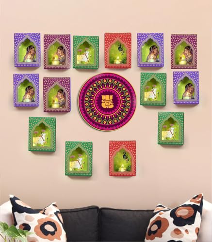 Image of CraftVatika Jharokha Diyas Set of 6 Diwali Decoration Items, Wall Hanging Decor Items Home Decor Festive Decor Items, DIY Craft Traditional Jharokha Box for Hanging