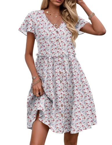 Image of Zeagoo 2025 Spring Summer Cotton Linen Dress Beach Casual Button Down A Line Dress