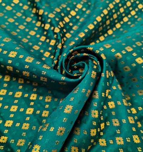 Brocart en satin de soie vert haut de gamme jacquard doré pour haute couture BRO1225