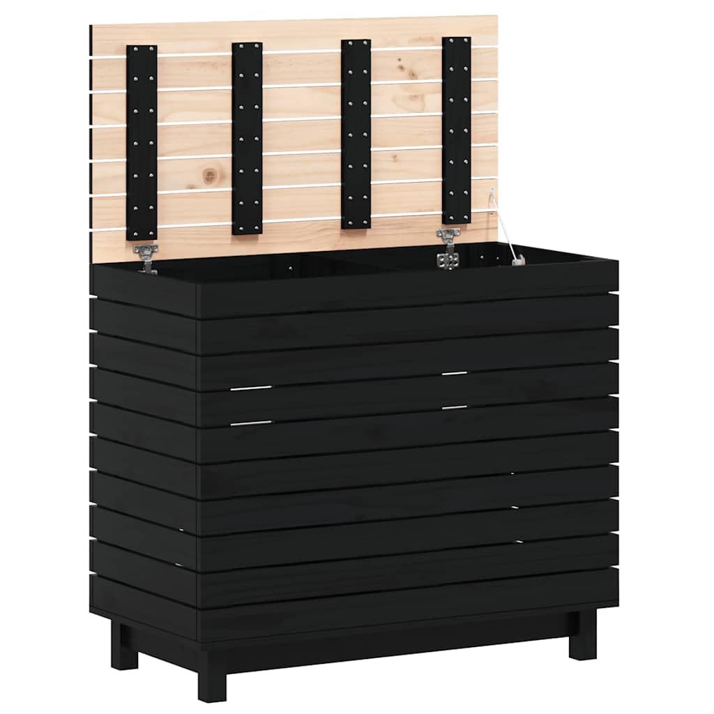 Wäschetruhe aus massivem Kiefernholz 88,5 x 44 x 76 cm schwarz mit Deckel für Badezimmer Schlafzimmer Waschküche Wäschebehälter Ordnung und diskrete Aufbewahrung