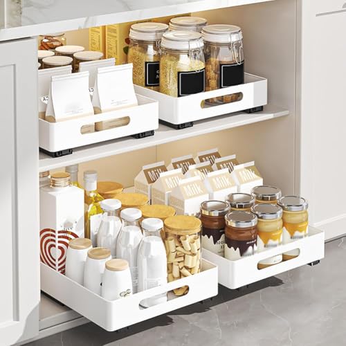 10.2" w x 14.5" d Heavy Duty Pull-Out Cabinet Organizer, No-Drill Slide-Out Drawer Shelf with Strong Adhesive Film, Metal Sliding Storage Rack for Kitchen, Bathroom, Pantry & Cabinet Organization by WildVenture - Image 2